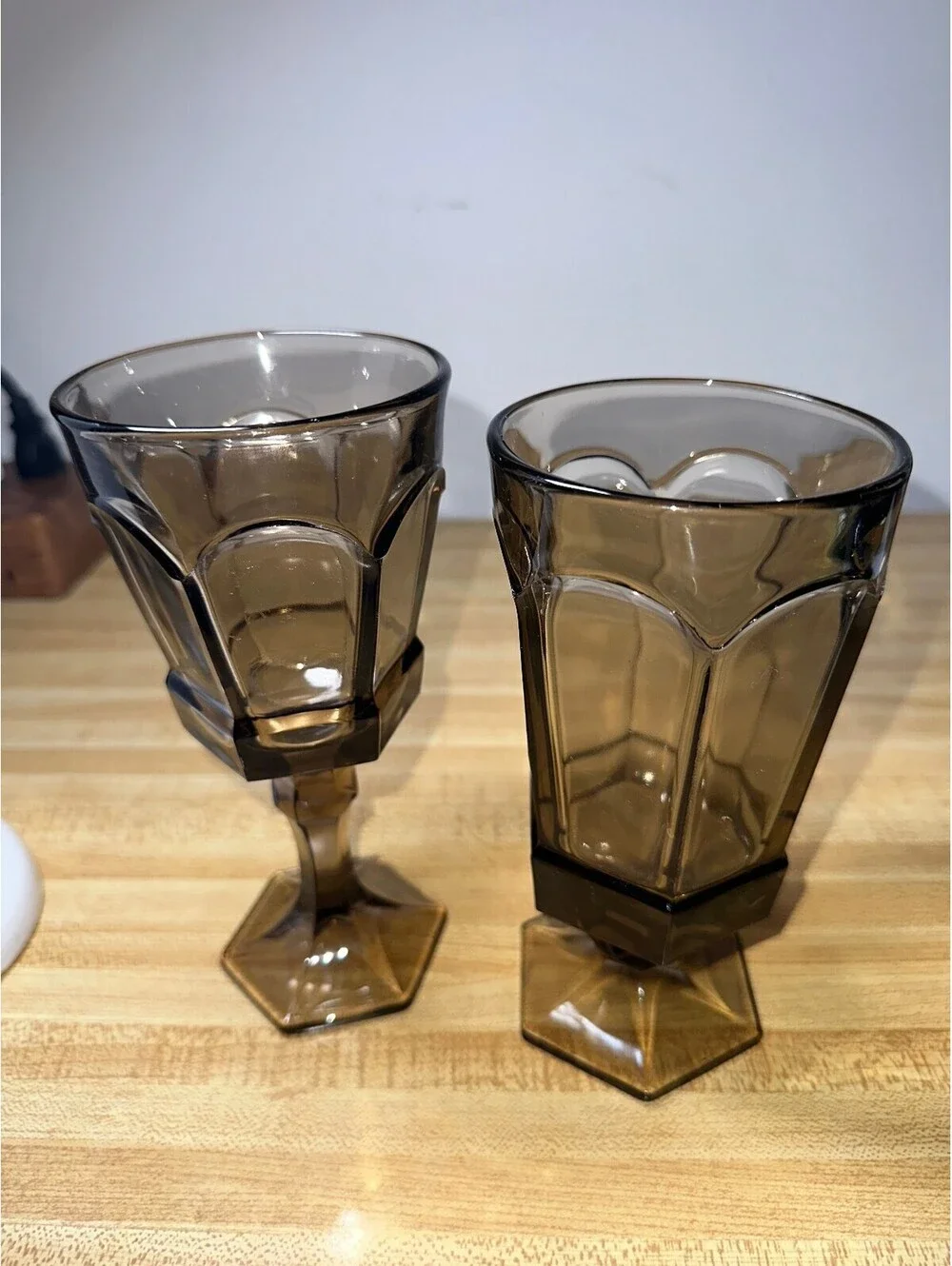 Vintage Fostoria Virginia Brown Water Goblet Glass Set of 3